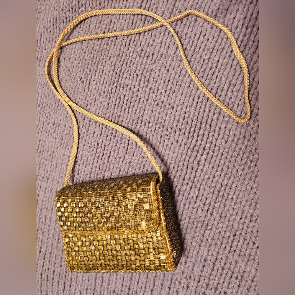 Gold beaded evening bag